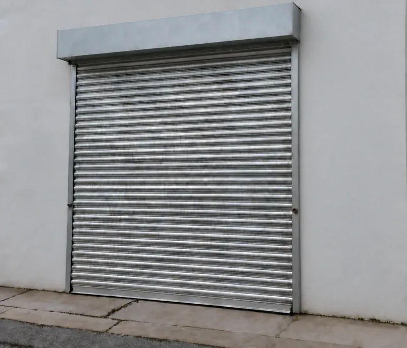 Outside the 150 sq ft unit at Business Spaces, with its roller shutter